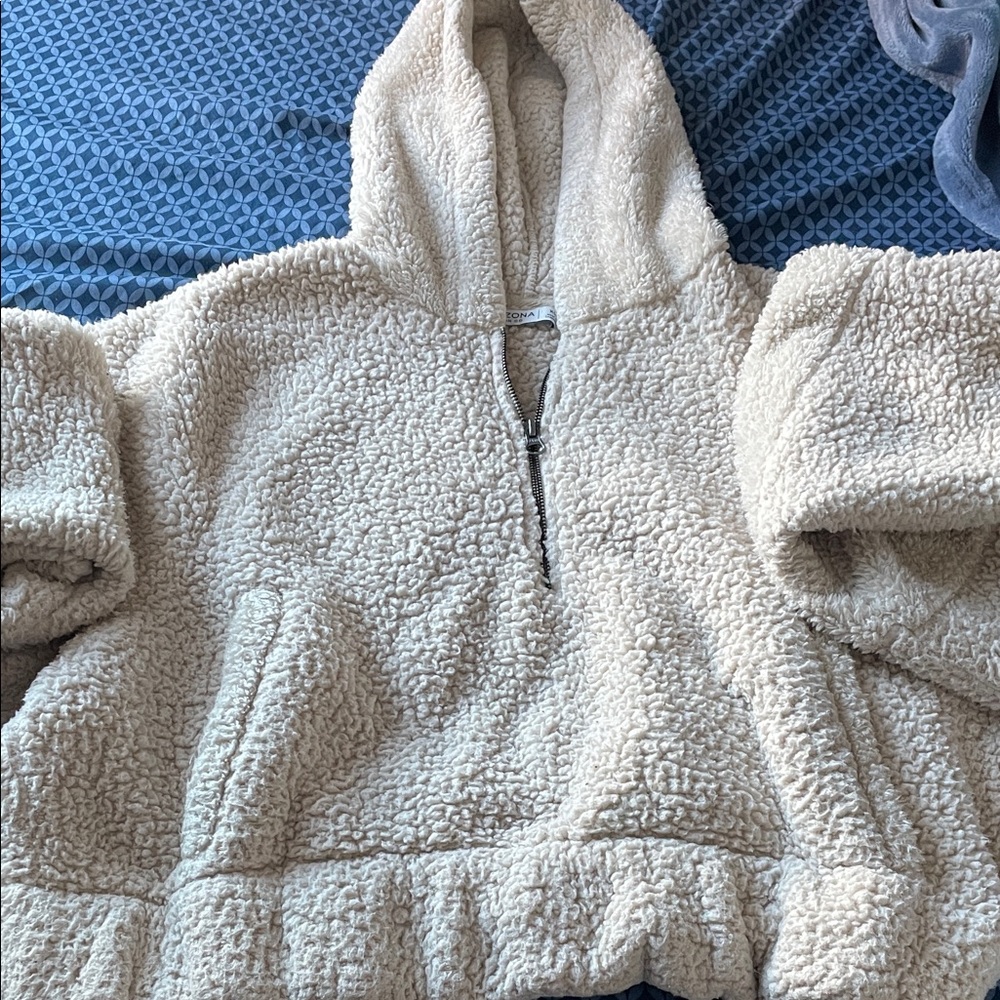 Arizona Jean Company Cream Sherpa Half-Zip Hoodie